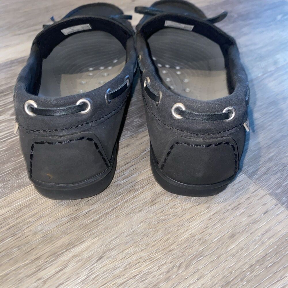 Crocs Shoes Womens W8 Wrap Colorlite Loafer Boat Black Leather Moc Toe - Picture 12 of 14